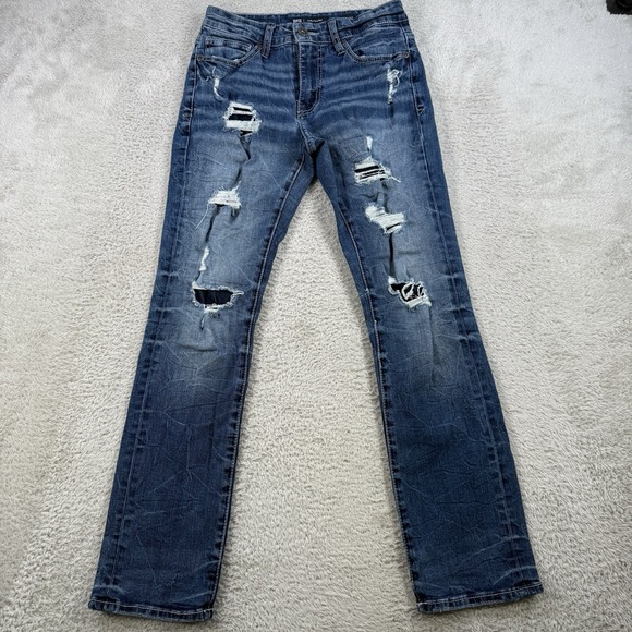 BKE Jake Jeans Mens 28x30 (Fit 27x28) Blue Distressed Straight Stretch Denim - Picture 1 of 8